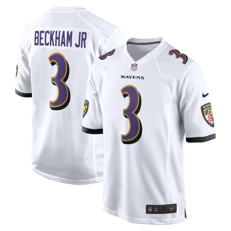 Men Baltimore Ravens 3 Odell Beckham Jr. Nike White Game NFL Jersey